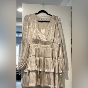 VICI LOVELY LOOKING HIGH SHEEN TIERED MINI DRESS - CHAMPAGNE